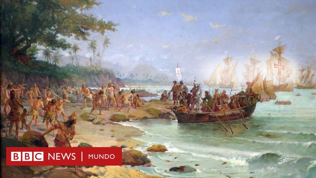 Pintura del desembarco de la flota de Cabral en Porto Seguro, Bahía.