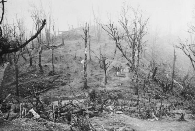 View of the Garrison Hill battlefield with the British and Japanese positions shown. Garrison Hill was the key to the British defences at Kohima.