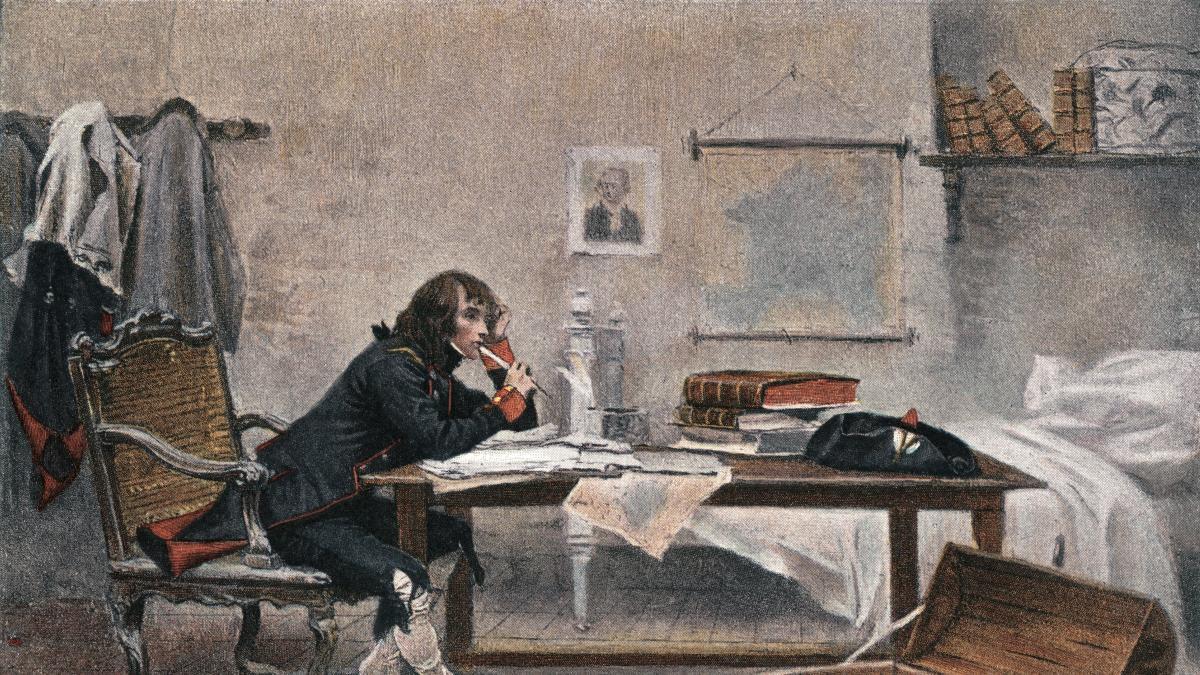 Napoleón estudiante en la Escuela de Artillería, según una recreación de François Flameng de finales del XIX 