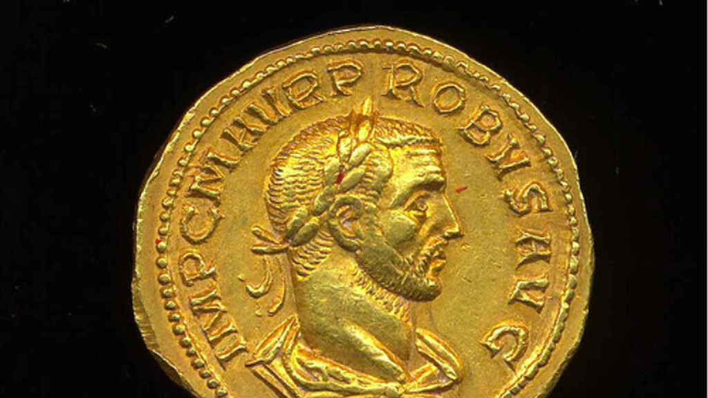 Moneda de oro que representa al emperador Probo. PAS