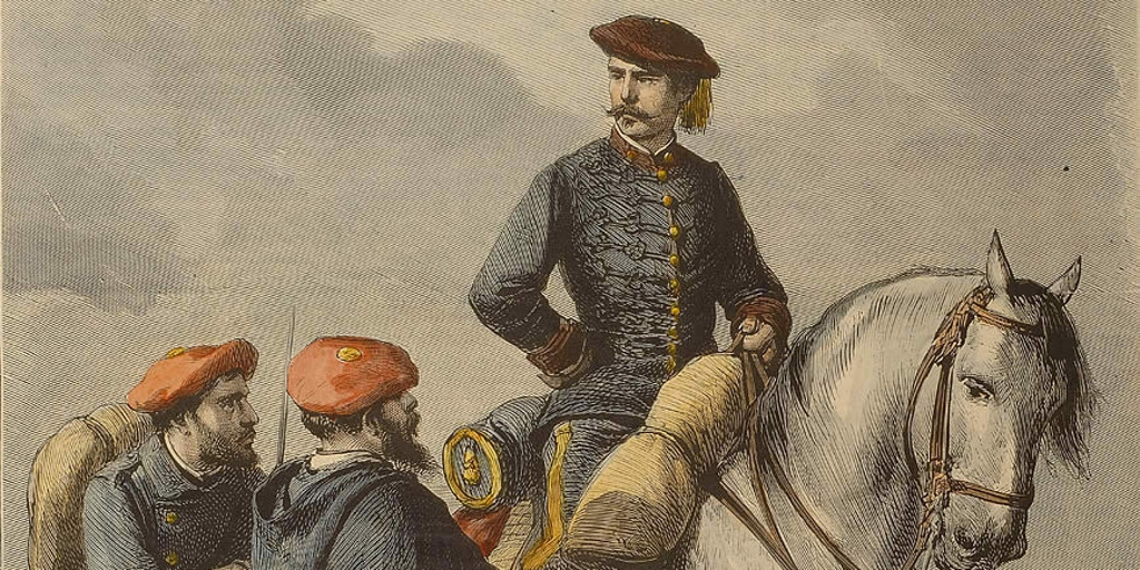 Detalle de la ilustración de Ricardo Balaca, realizada en 1874, donde puede ver a varios voluntarios carlistas en la Primera Guerra Carlista