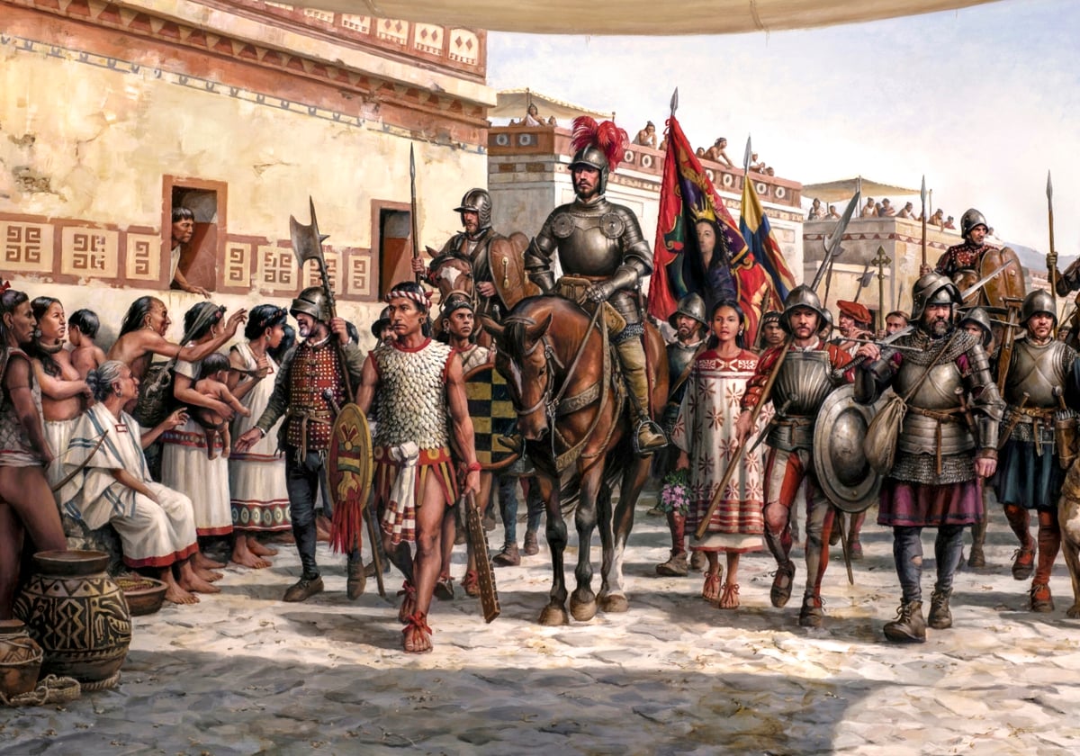 Entrada de Hernán Cortés en Tenochtitlán, por Augusto Ferrer Dalmau AUGUSTO FERRER-DALMAU