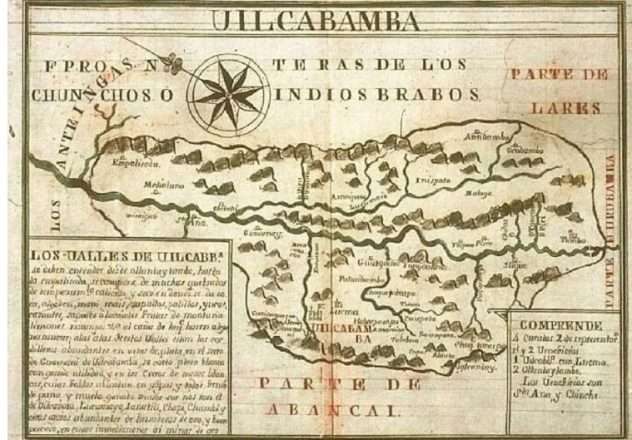 Vilcabamba, según un mapa de 1786